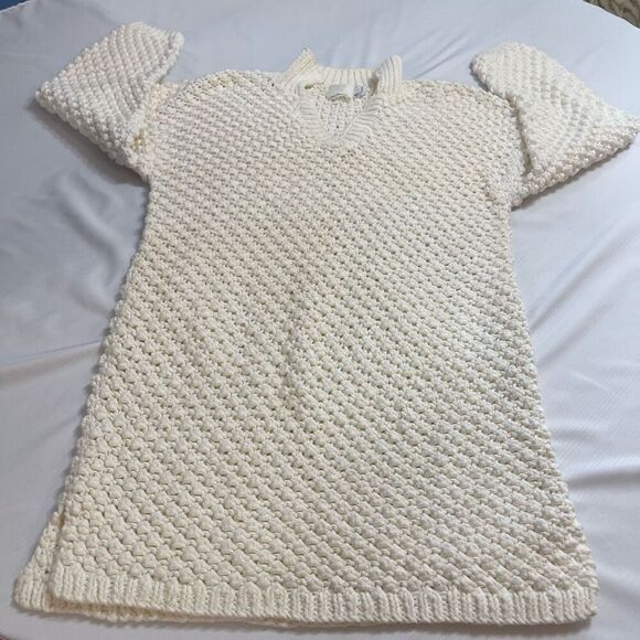 BASCO Hand Knit VTG White Popcorn Sweater Pullover Size Large - Picture 5 of 7